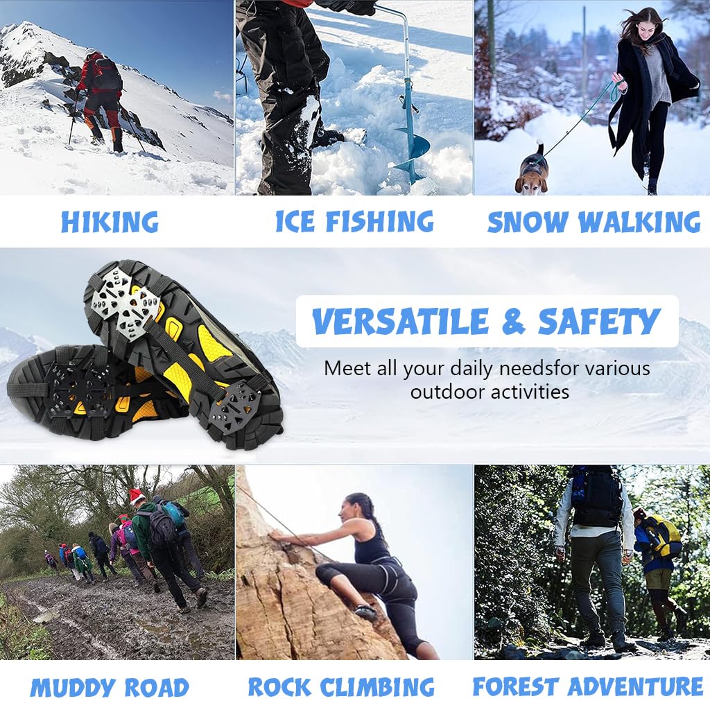 GUSTAVE 1 Pair Ice Cleats for Shoes 24 Manganese Steel Spikes Design Ultra Strong Traction Anti-skid Ice Cleats Adjustable Ice Cleats for Men Women Outdoor Ice Cleats for Walking, Trekking, Hiking, L GUSTAVE 1 Pair Ice Cleats for Shoes 24 Manganese Steel Spikes Design Ultra Strong Traction Anti-skid Ice Cleats Adjustable Ice Cleats for Men Women Outdoor Ice Cleats for Walking, Trekking, Hiking, L